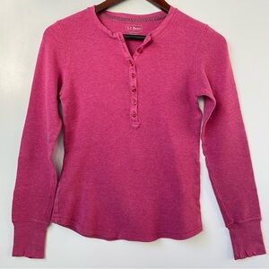 L.L. Bean Waffle-knit Long Sleeve Henley XXS Regular Pink